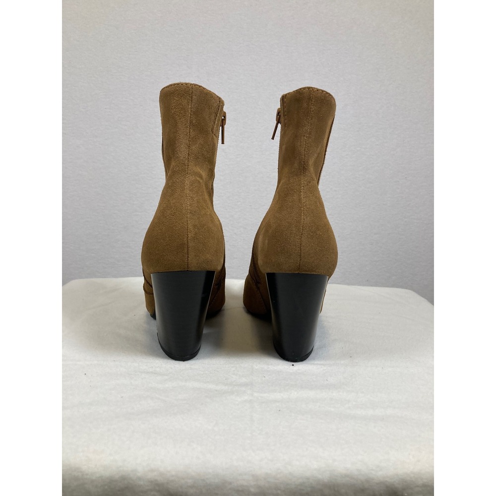 Open Edit Ankle Boots Women 7M Tan‎ Suede Leather Pointed Toe Block Heel Zip - Picture 7 of 10
